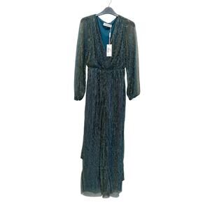 Petal + Pup Women's Blue Metallic Crinkle Chiffon Maxi Dress Size Small